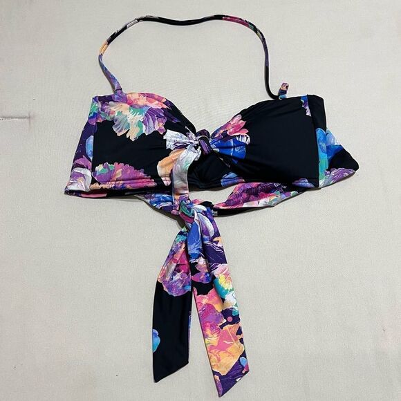 Women’s Multicolor Floral Black Bandeau Swimsuit Top - Picture 1 of 15